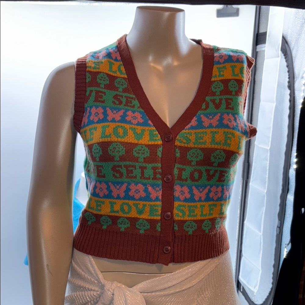 NWT Colorful Knit Vest with Love Self Pattern